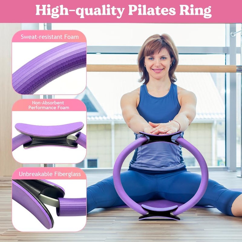 Karltion Pilates Ring 13 Piece Set,Pilates Kit for Women Exercise Equipment Accessories Deformation Magic Circle with Padded Handles, Workouts Ball, Guide & Bag, Resistance Bands for Legs Arms and Thighs - Image 2